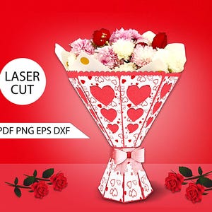 Buquê de flores de papel 3D Svg, Vaso de buquê de rosas enroladas, Caixa de presente Svg, Presente de dia dos pais, Dia das mães Svg, Buquê Svg, Vaso para flores de papel.