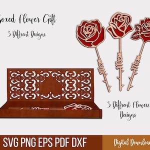 Boxed Blumengeschenk Laser Cut-Svg-Dateien, Mama Geschenk, Laser Cut Geschenkbox und Blume, Blume geschnittene Vektordateien für Laserschneiden, Muttertag.