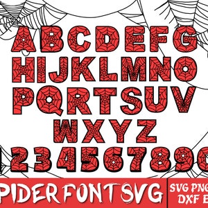 Fuente Spider SVG, paquete Spider SVG, alfabetos Spider en capas, letras de superhéroe, camiseta de cumpleaños DIY, camiseta Spider Svg, silueta Spider.