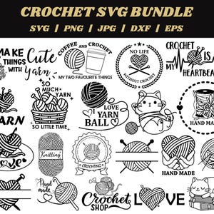 Paquete de archivos de corte Cricut de crochet Svg, paquete de crochet Png, diseño de camiseta de crochet, clipart vectorial de crochet, tejido de crochet Svg, hilo Svg.