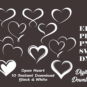 Corazón abierto SVG, paquete de corazones SVG, corazón dibujado a mano SVG, archivos de corte de corazón SVG para Cricut, corazón garabato, corazón de amor SVG, Día de la Madre SVG