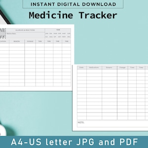Medication Log Printable, Weekly Medicine Schedule, Vitamin Tracker, Chart for Nurses and Caregivers, Medication Sheet List, A4 - US Letter.