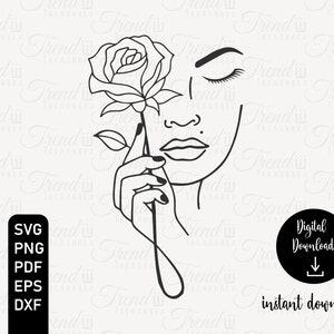 Schoonheid met roos Svg, bloem Frame Svg, zwarte vrouw Svg, vrouw gezicht, zwarte meid magische Svg, geboorte bloem Svg, Happy Mothers Day Gift.