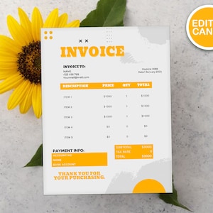 Editable Invoice Template PDF, Google Docs & Adobe Reader Invoice, Small Business Word Invoice Form, A4 Blank Invoice for Construction.