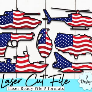 American Flag Veteran Day Laser Cut Svg, Independence Day Laser Engraving Digital Files, US Veteran Ornament Set, Veteran Svg, Military Svg.
