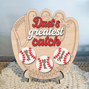 Cadeau personnalisé papa Great Catch coeur signe Svg, baseball papa signe Svg, cadeau pour papa, cadeaux fête des pères Svg, Glowforge Svg, fichiers découpés au laser.