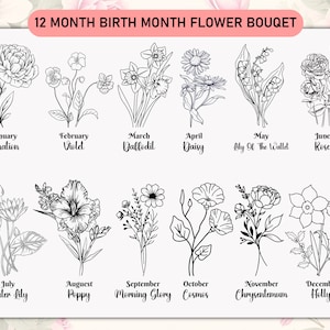 Mês de nascimento de flores SVG, arquivos SVG de flores silvestres de mês de nascimento, pacote SVG de flores botânicas, clipart de flores de aniversário, arquivos SVG para Cricut.