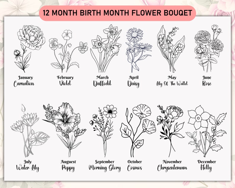 Birth Month Flower SVG, Birth Month Wild Flowers Svg Files, Botanical