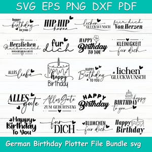 Archivo de trazador de feliz cumpleaños alemán Svg PNG, silueta de elemento de diseño de letras Cricut, paquete de trazado, trazador de cumpleaños Feliz cumpleaños.