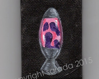 Mini pink purple lava lamp lite 2 x 3 miniature painting rainbow groovy psychedelic hippie retro kitsch space age art dorm room decor
