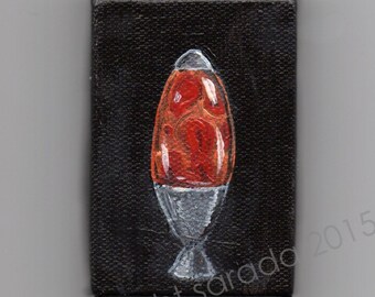 Mini red lava lamp lite psychedelic miniature acrylic painting 2 x 3 groovy retro 60s 70s art kitsch rainbow hippie dorm room decor