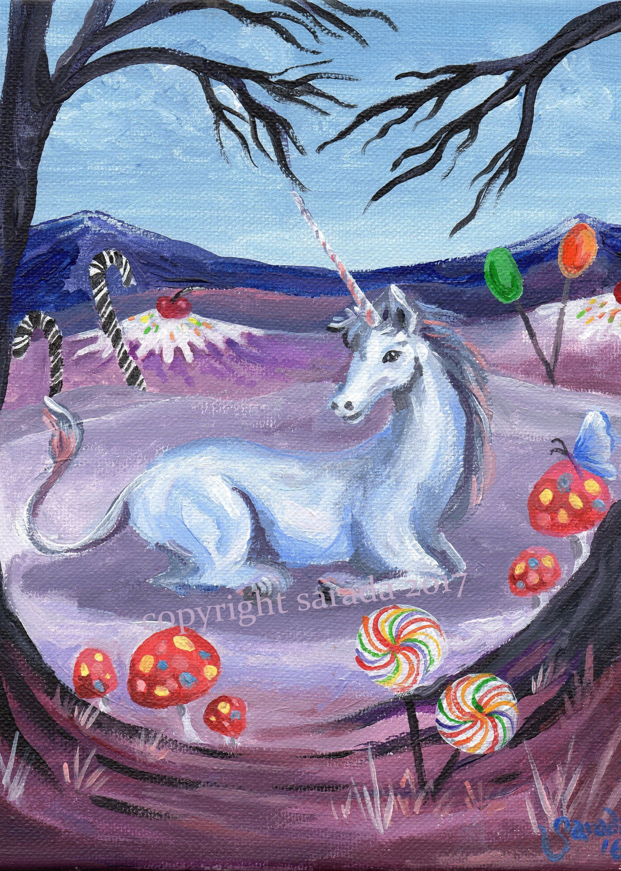 Candyland Unicorn psychedelic winter snow art 5 x 7 or 8 x 10 Etsy