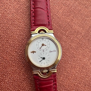 Jean D&#39;Eve vintage watch dual time Swiss Made, Red leather bracelet