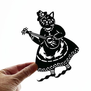 Cat Playing A Banjo - Mini Papercutting Artwork - from Art by Ulla Milbrath