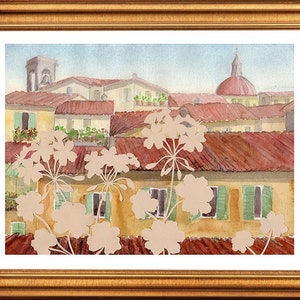 Florence Balcony - 8.5 x 11.5 Fine Art Print from Original Watercolor and Paper Cut by Ulla Milbrath