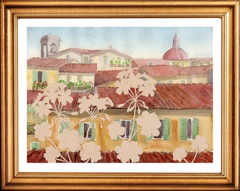 Florence Balcony - 8.5 x 11.5 Fine Art Print from Original Watercolor and Paper Cut by Ulla Milbrath