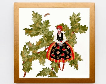 Little Red and the Oak Tree - Original Watercolor Illustration by Ulla Milbrath