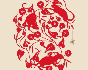 Mice in the Meadow - Original Paper Cut by Ulla Milbrath - 18&quot; x 20&quot;