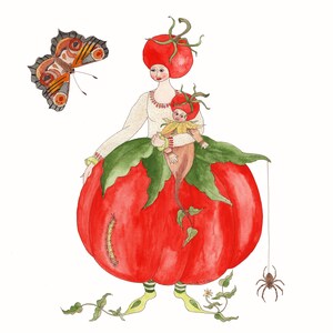 Tomate de la Vierge Marie - carte d'impression d'art originale par Ulla Milbrath - 20 x 20 cm
