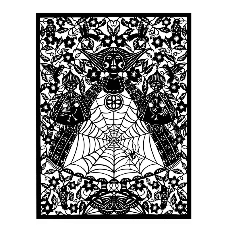 Large Intricate Our Lady Paper Cut with Spider Web Laser cut from Original Design by Ulla Milbrath Black