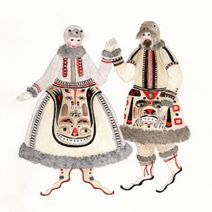 Selkie and Walrus&#39; First Dance. 8&quot; by 8&quot; fine art print - card from watercolor art by Ulla Milbrath