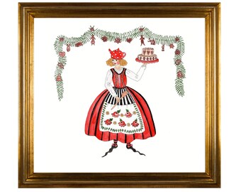 Christmas Garland - Original Fine Art Watercolor Illustration by Ulla Milbrath