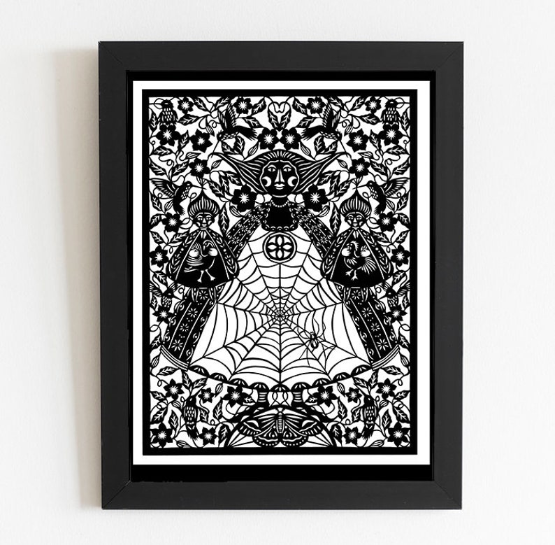 Large Intricate Our Lady Paper Cut with Spider Web Laser cut from Original Design by Ulla Milbrath image 1