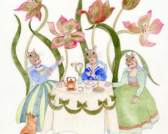 Tea In The Garden - Original Watercolor Illustration by Ulla Milbrath