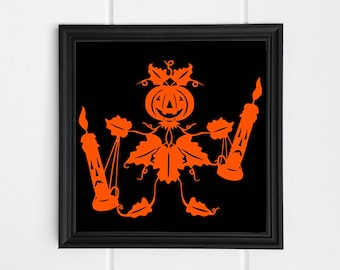 Ms. Pumpkin and Her Candle Marionettes Halloween Papercut - from Original Paper Cut by Ulla Milbrath