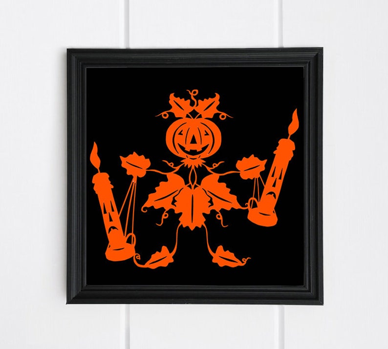 Ms. Pumpkin and Her Candle Marionettes Halloween Papercut from Original Paper Cut by Ulla Milbrath image 1