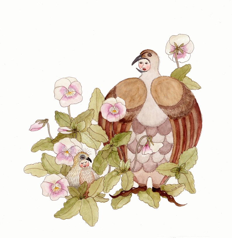 Sparrows Lullaby Original Watercolor Illustration by Ulla Milbrath image 2