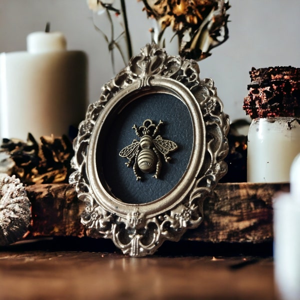 ex-voto frame sacred heart gothic decoration collection cabinet of curiosities taxidermy bee insect under bell halloween witchcraft