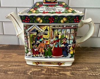 Vintage 1993 Sadler Ceramic Classic Collection Pavilion Gilded 'Christmas Carol' Teapot for Two