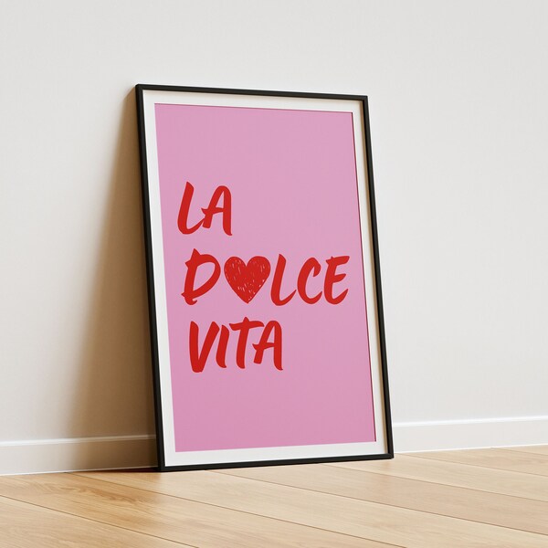 La Dolce Vita Italian Wall Art / Typography Dopamine Poster / Fellini Quote Picture / Romantic Minimalist Home Decor / Digital Sayings Print