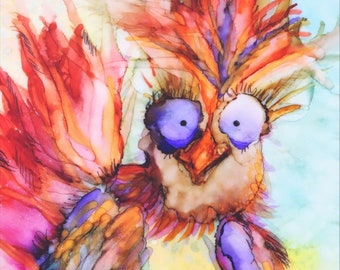 Funny Chicken Print, Stretched Canvas, Sweetie Bird! Crazy Chicken Lady Gift, Chicken Mom Gift, Original ArtfulEarth Alcohol Ink Design