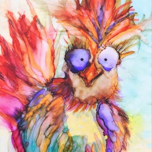 Funny Chicken Print, Stretched Canvas, Sweetie Bird! Crazy Chicken Lady Gift, Chicken Mom Gift, Original ArtfulEarth Alcohol Ink Design