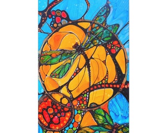 Dragonfly Joy Canvas Art Print, Organic Design. Nature, Abstract Wall Art, Dragonfly Gift Original Alcohol Ink Design ArtfulEarth Studio