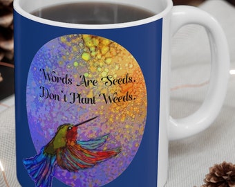 Hummingbird Coffee Mug, Pretty Coffee Mug, Flower Mug, Nature Lovers Gift, Gardeners Gift, Original ArtfulEarth Design