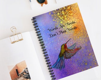 Colibri design carnet de notes avec reliure en spirale, cadeau pour les amateurs d'oiseaux, amateurs de colibris, pages lignées, 6 x 20 cm conception ArtfulEarth originale