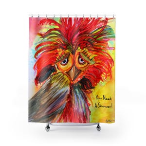 Cute Cherry Red Chicken Shower Curtain. Original ArtfulEarth Alcohol Ink Design.