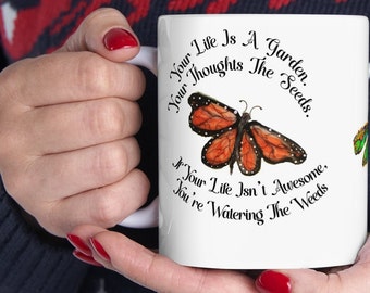 Mug jardin en céramique, libellule, papillon, colibri, cadeau pour amateur d'oiseaux, cadeau pour amoureux de la nature, création ArtfulEarth originale