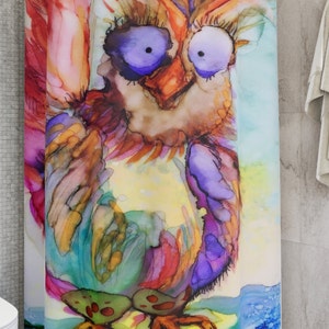 Funny Chicken Shower Curtain For The Bathroom With Colorful Sweetie Bird Design. An Original ArtfulEarth Alcohol Ink Creation image 4