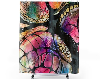 Hermosa cortina de ducha con un diseño abstracto vibrante. Una creación original de ArtfulEarth