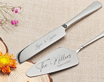 Ensemble de couteaux et de couverts à gâteau de mariage personnalisés en acier inoxydable, emporte-pièces gravés personnalisés