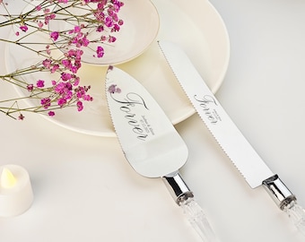 Handgefertigtes Silberhochzeits-Tortenmesser und Tortenheber-Set, personalisiertes Geschenk