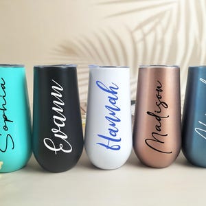 Personalized Champagne Tumbler,Bridesmaid Flute, Bachelorette Stainless Wine Glass