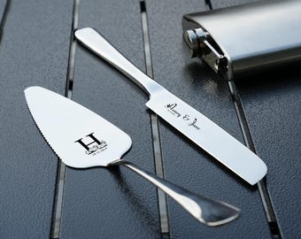 Personalized Wedding Cake Cutting Set, Engraved Stainless Steel Cake Knife,Anniversary Gift