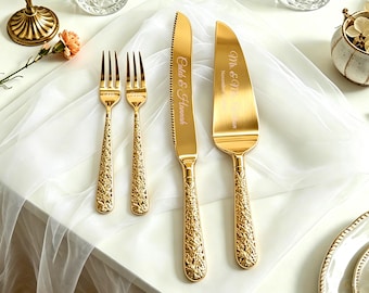 Personalized Cake Knife and Server Set, Wedding Registry Gift,  Gold or Silve Cake Serving Set, Custom Engraved