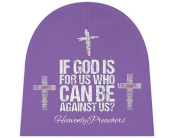 Heavenly Preachers, Inspirational beanie, Christian beanie, Romans 8:31 headwear, Faith inspired beanie , Baby Beanie (AOP)