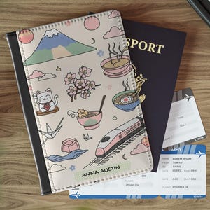 Personalized Passport Sleeve, Custom Japanese Design Passport Case Cover, Monogram Wallet for Kids & Adults, Cute Kawaii Cat Travel Gear